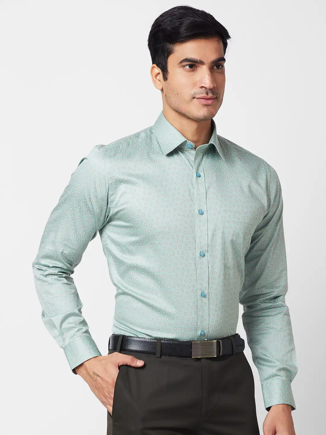 Raymond Men Green Structured Slim Fit Cotton Formal Shirt - Image 2