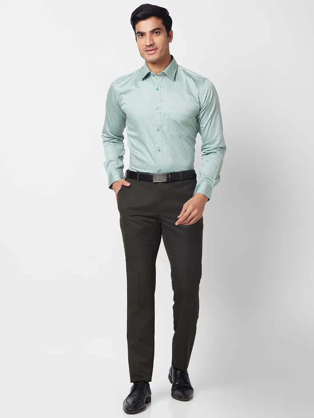 Raymond Men Green Structured Slim Fit Cotton Formal Shirt - Image 5