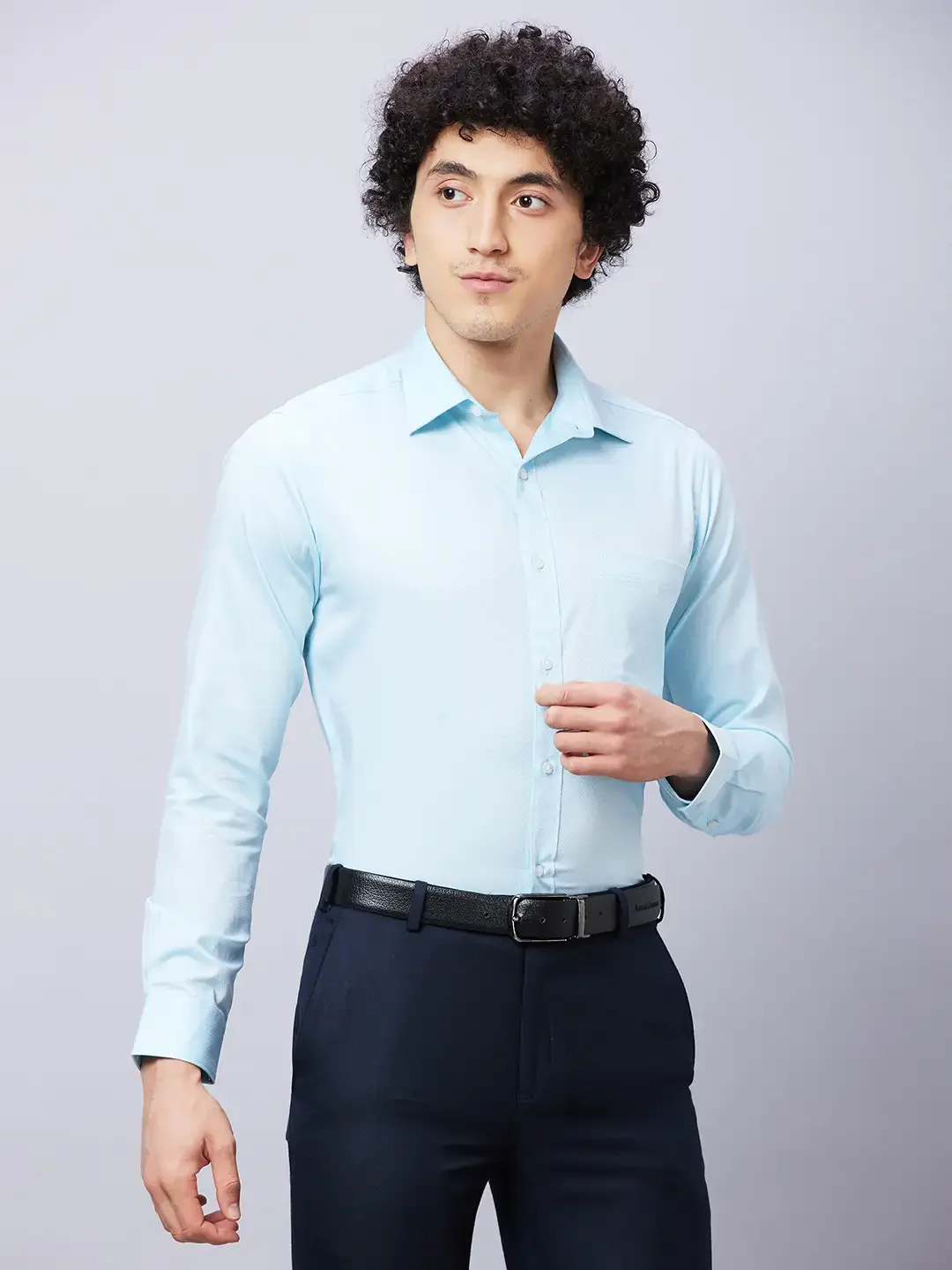 Raymond Men Blue Structure Slim Fit Cotton Shirt - Image 2