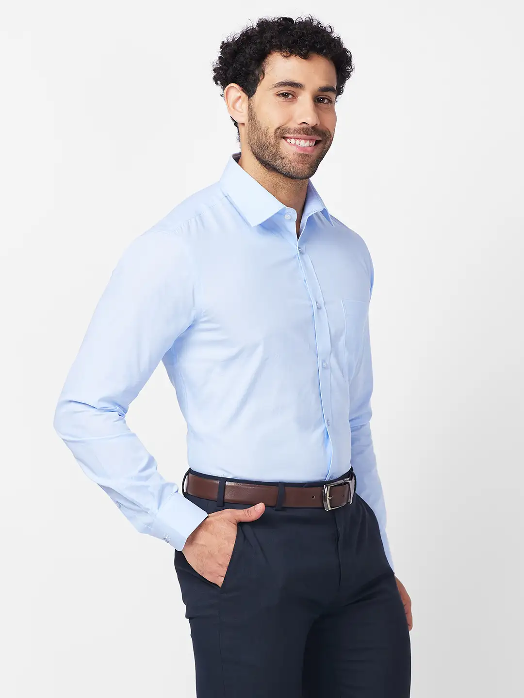 Raymond Men Blue Structure Slim Fit Cotton Shirt - Image 2