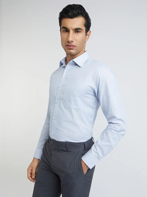 Raymond Men Blue Structure Slim Fit Cotton Shirt - Image 3