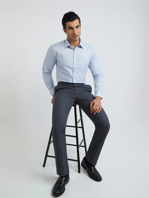 Raymond Men Blue Structure Slim Fit Cotton Shirt - Image 6