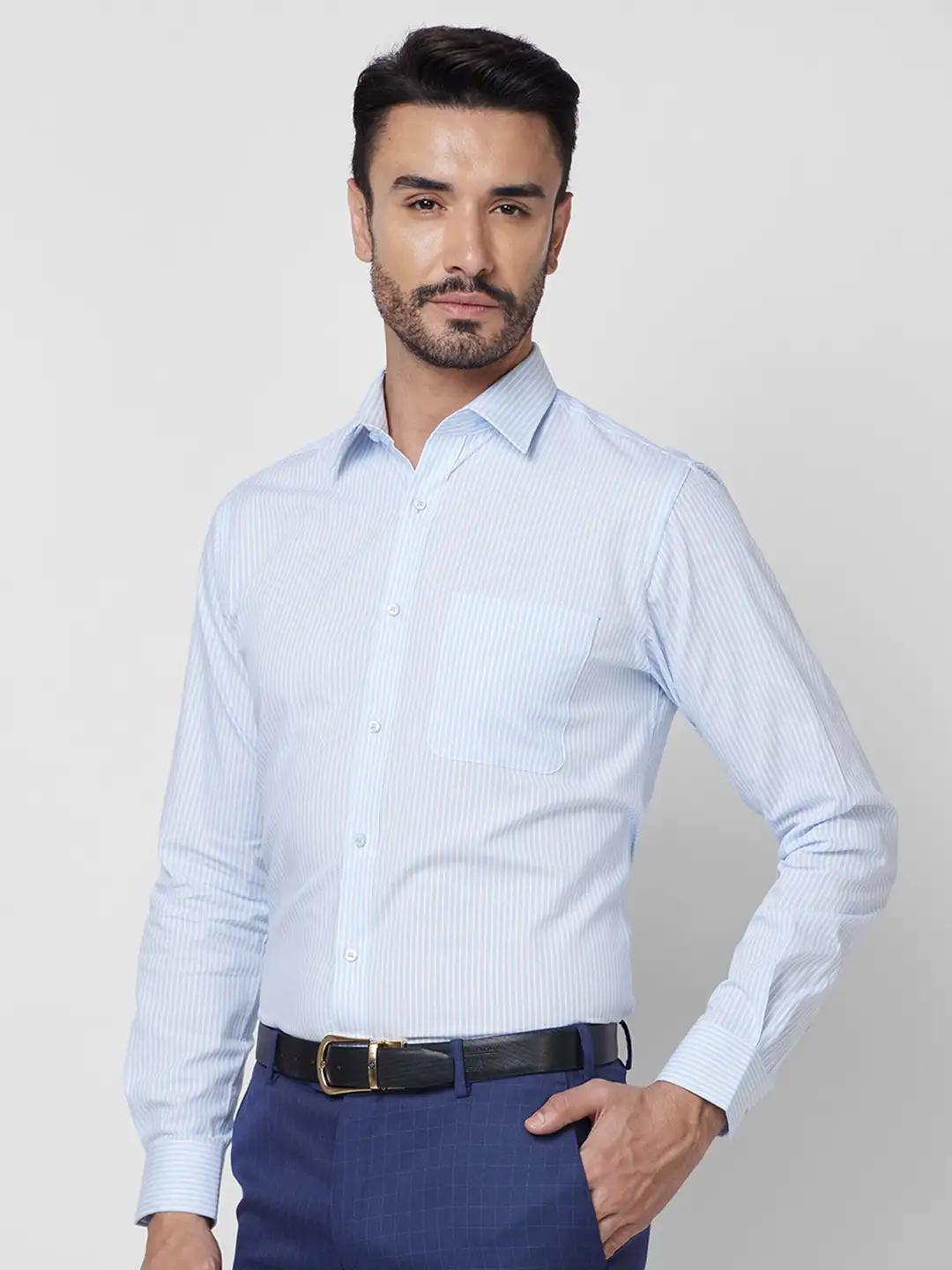 Raymond Men Blue Slim Fit Structure Formal Shirt - Image 3