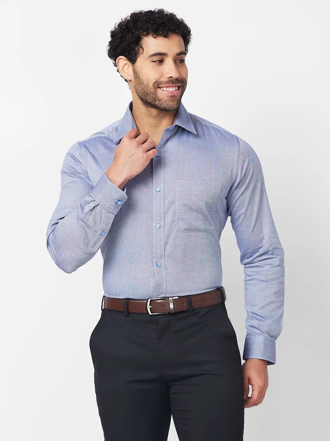 Raymond Men Blue Structure Slim Fit Cotton Shirt