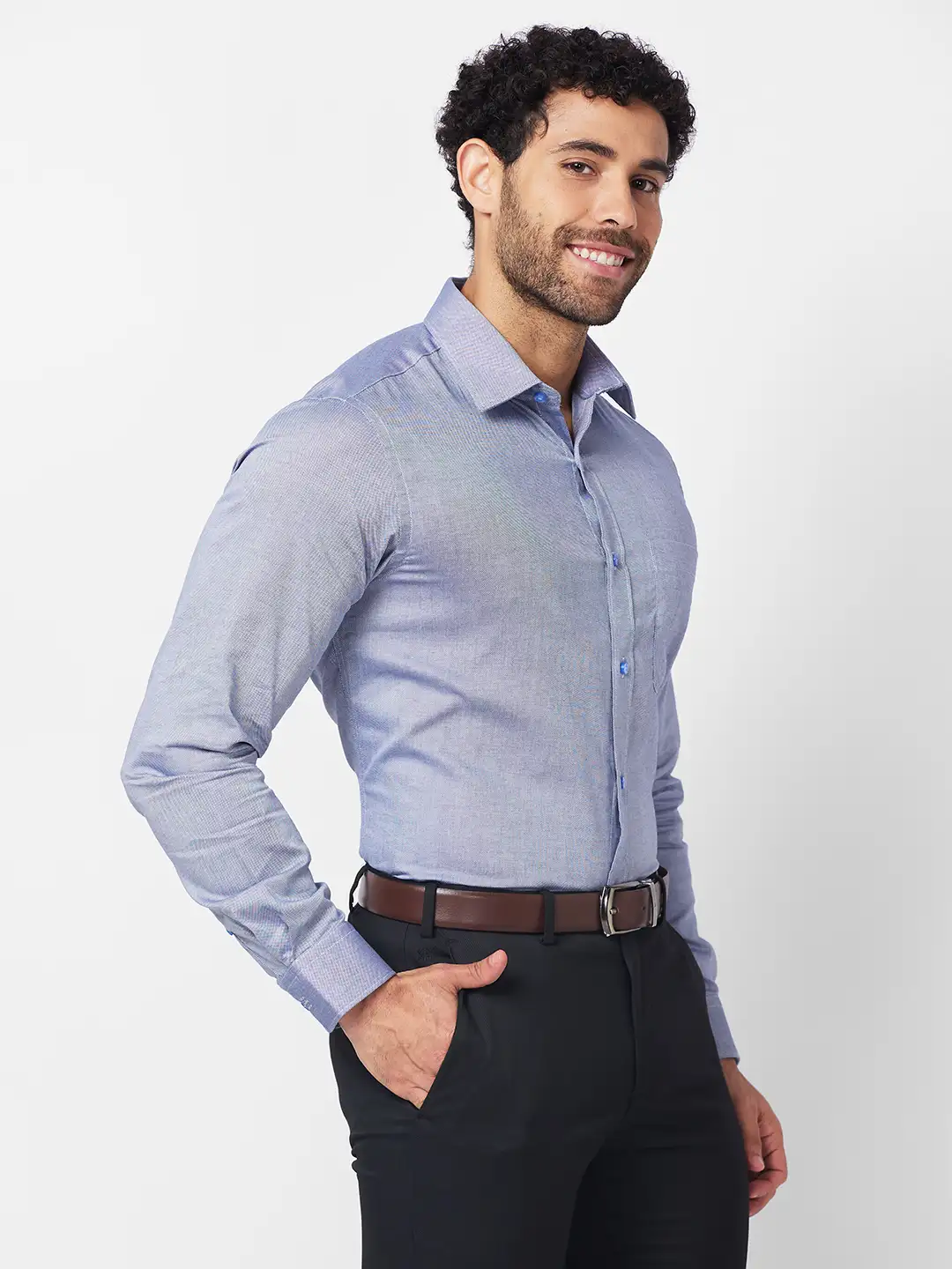 Raymond Men Blue Structure Slim Fit Cotton Shirt - Image 2