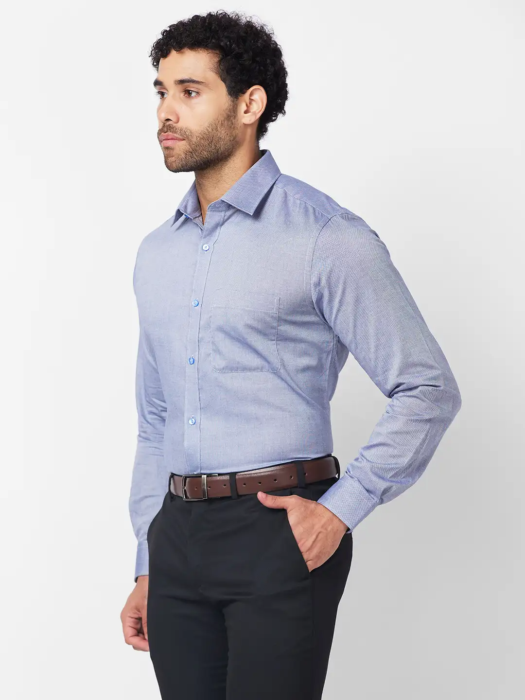 Raymond Men Blue Structure Slim Fit Cotton Shirt - Image 3