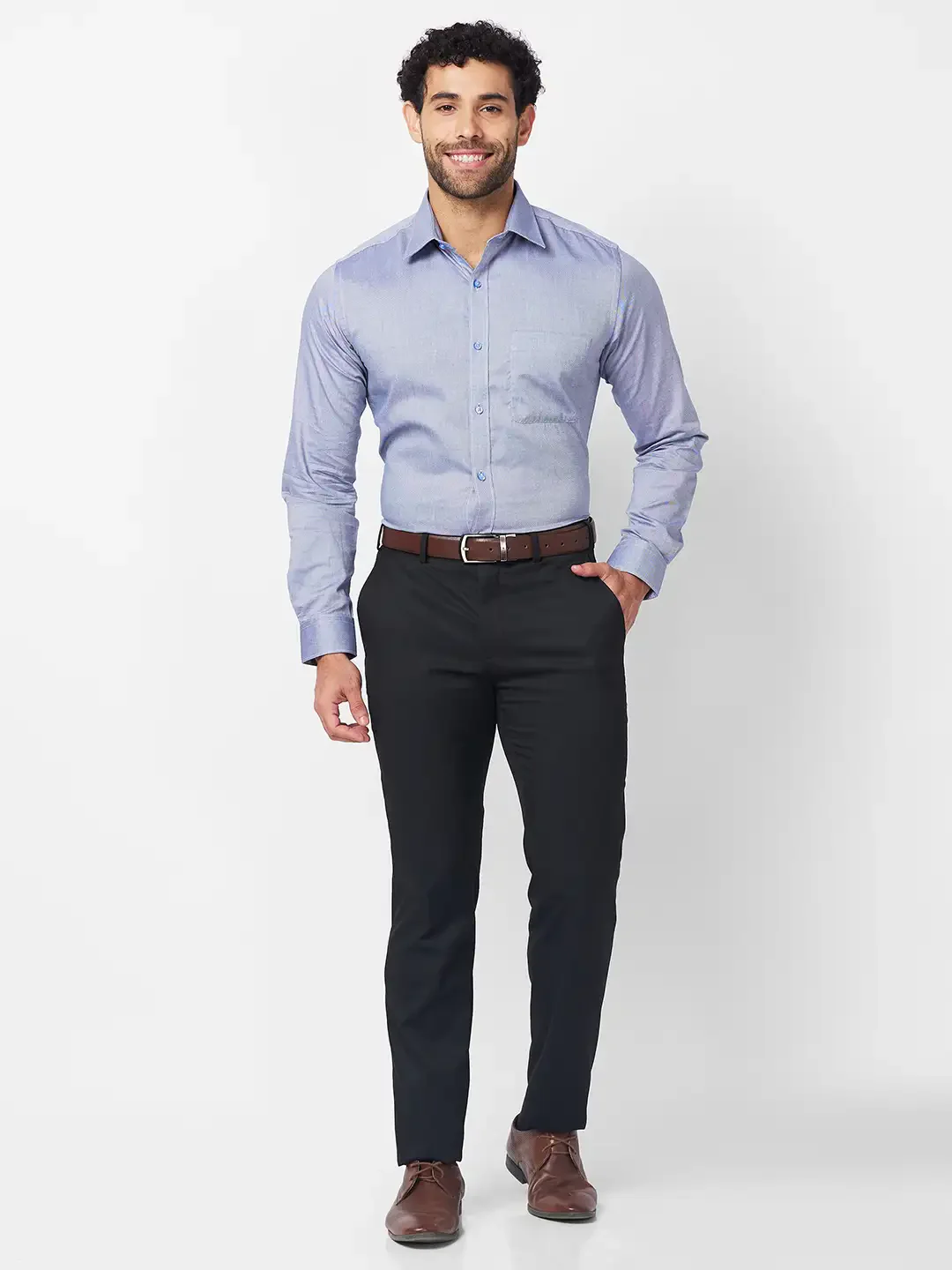 Raymond Men Blue Structure Slim Fit Cotton Shirt - Image 5