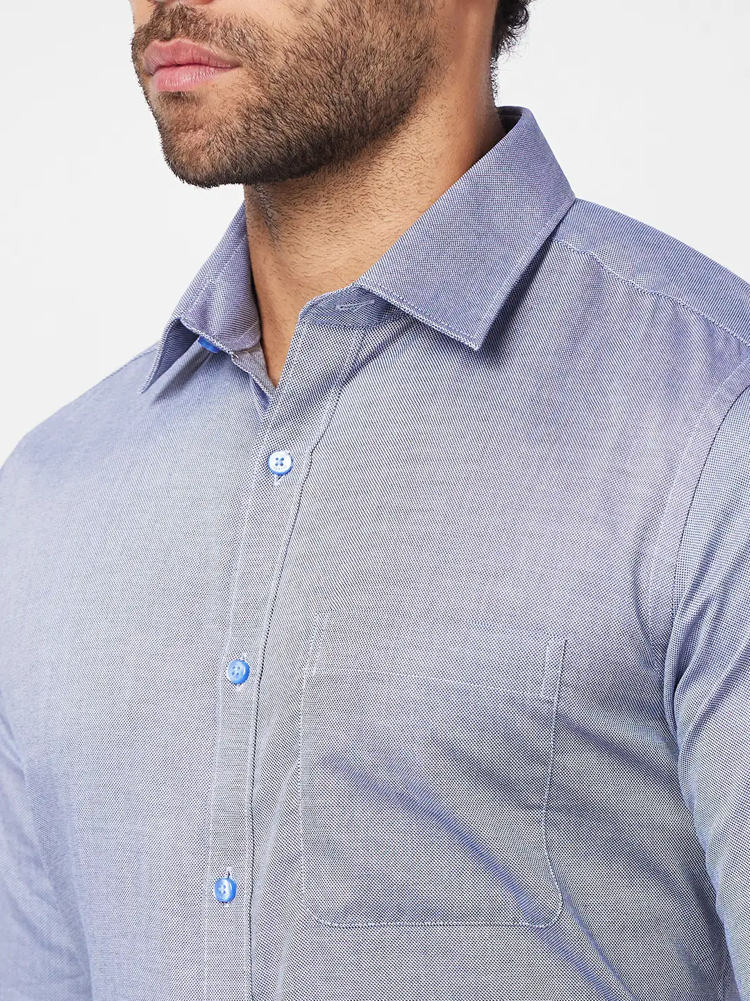 Raymond Men Blue Structure Slim Fit Cotton Shirt - Image 6