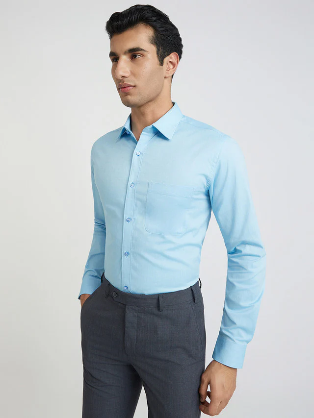 Raymond Men Blue Structure Slim Fit Cotton Shirt - Image 2