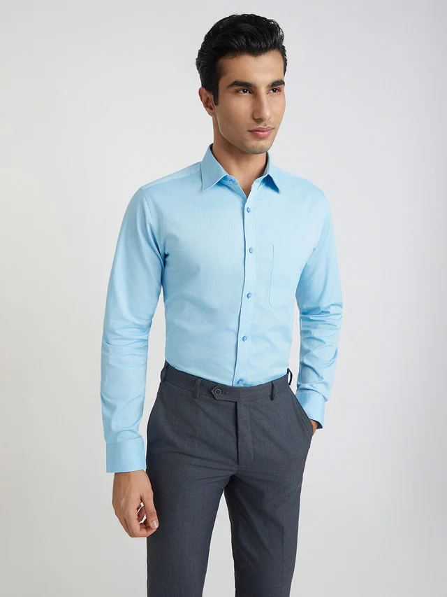 Raymond Men Blue Structure Slim Fit Cotton Shirt - Image 3