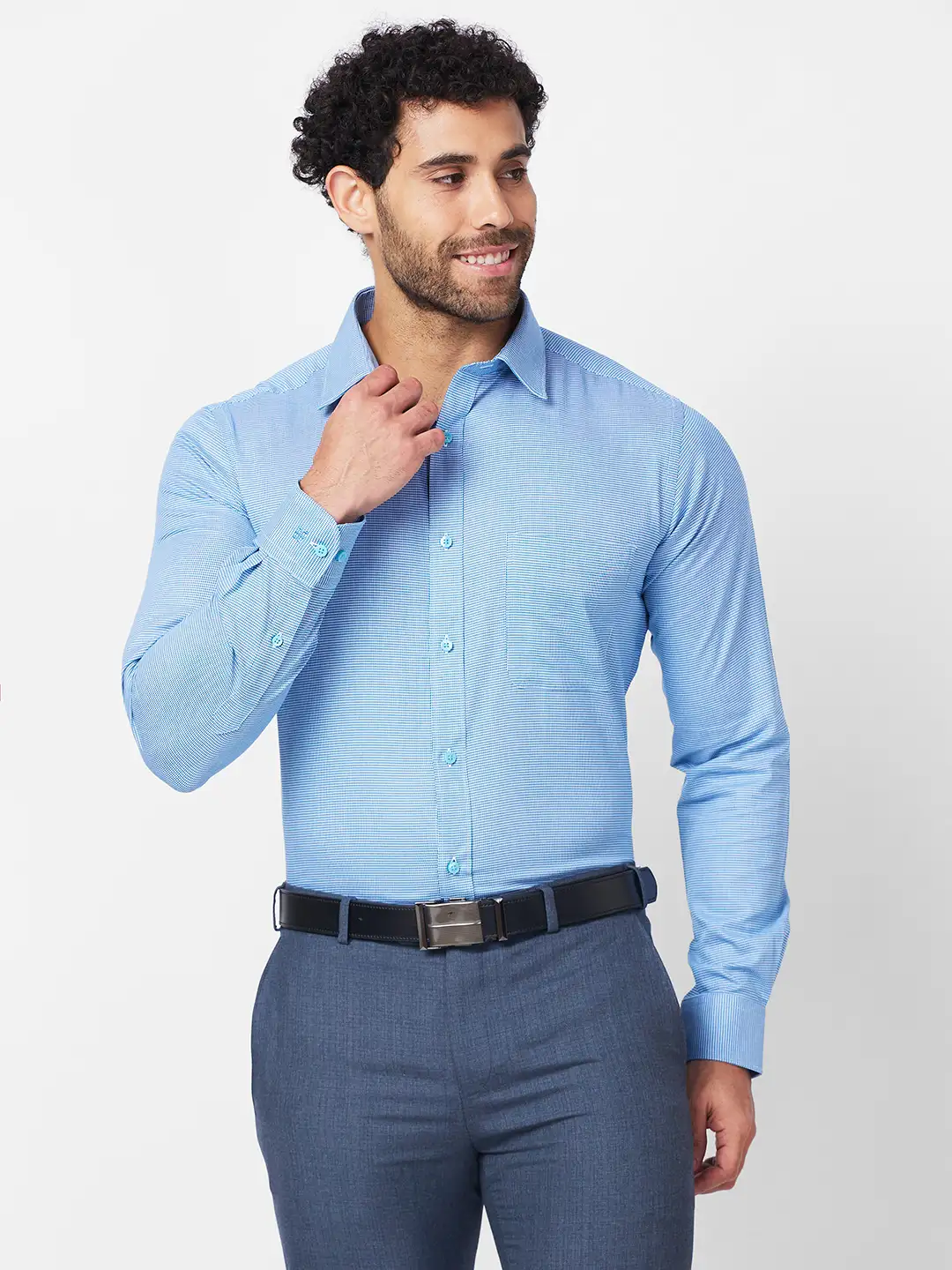 Raymond Men Blue Structure Slim Fit Cotton Shirt