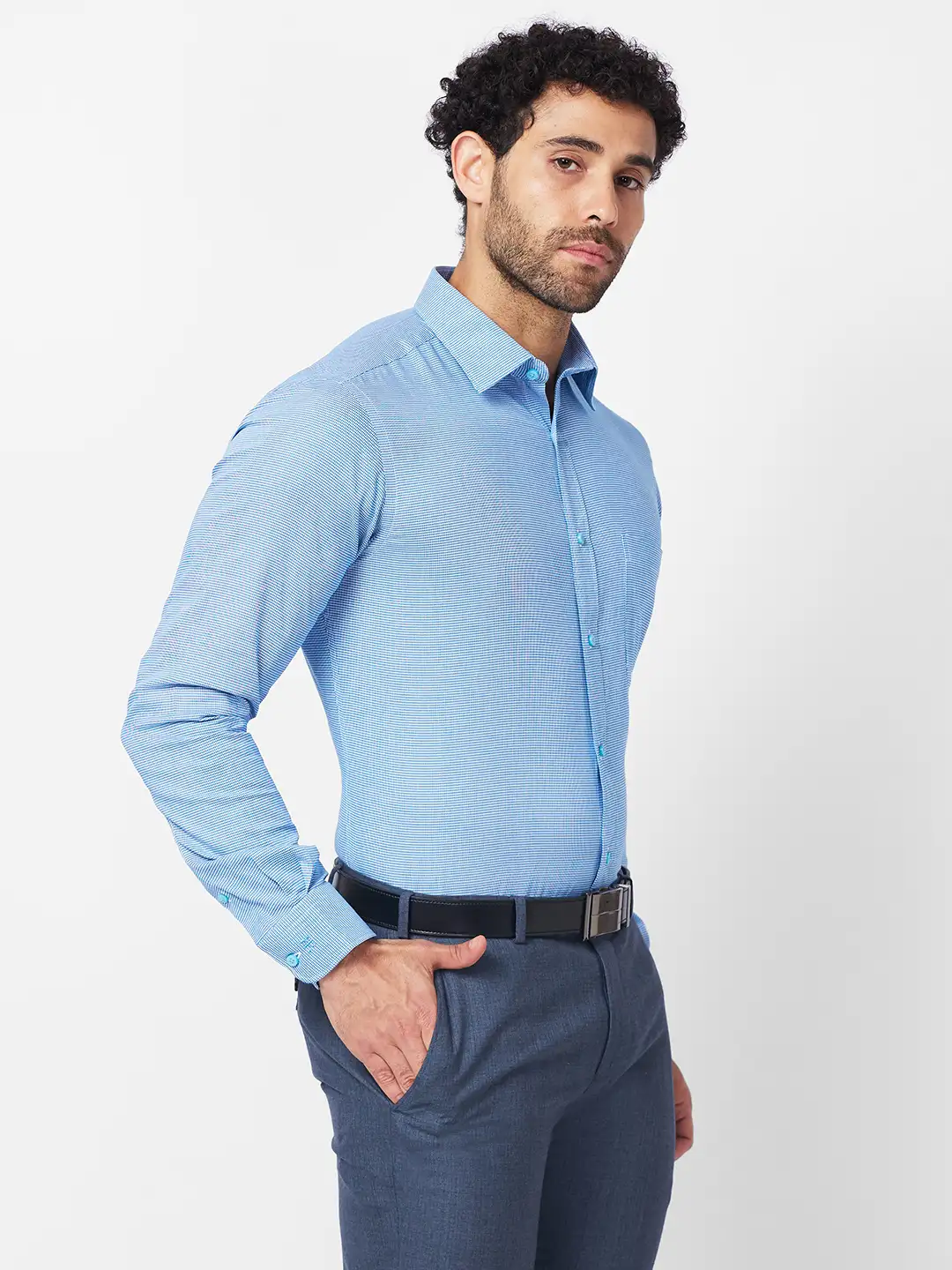 Raymond Men Blue Structure Slim Fit Cotton Shirt - Image 2
