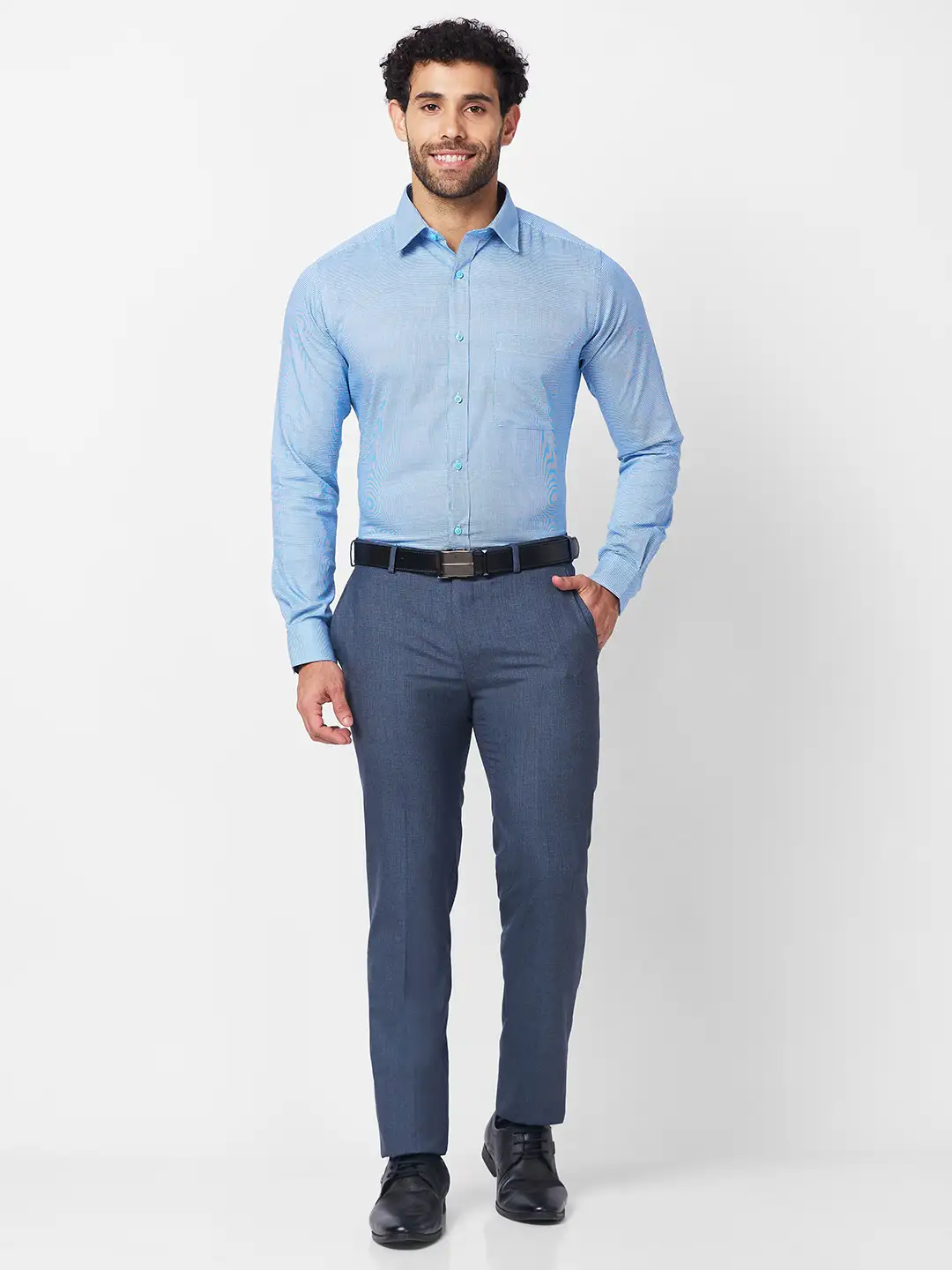 Raymond Men Blue Structure Slim Fit Cotton Shirt - Image 5