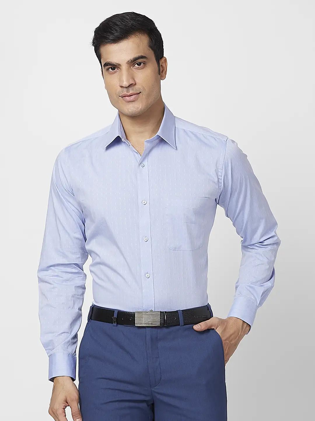Raymond Men Blue Structure Slim Fit Cotton Shirt