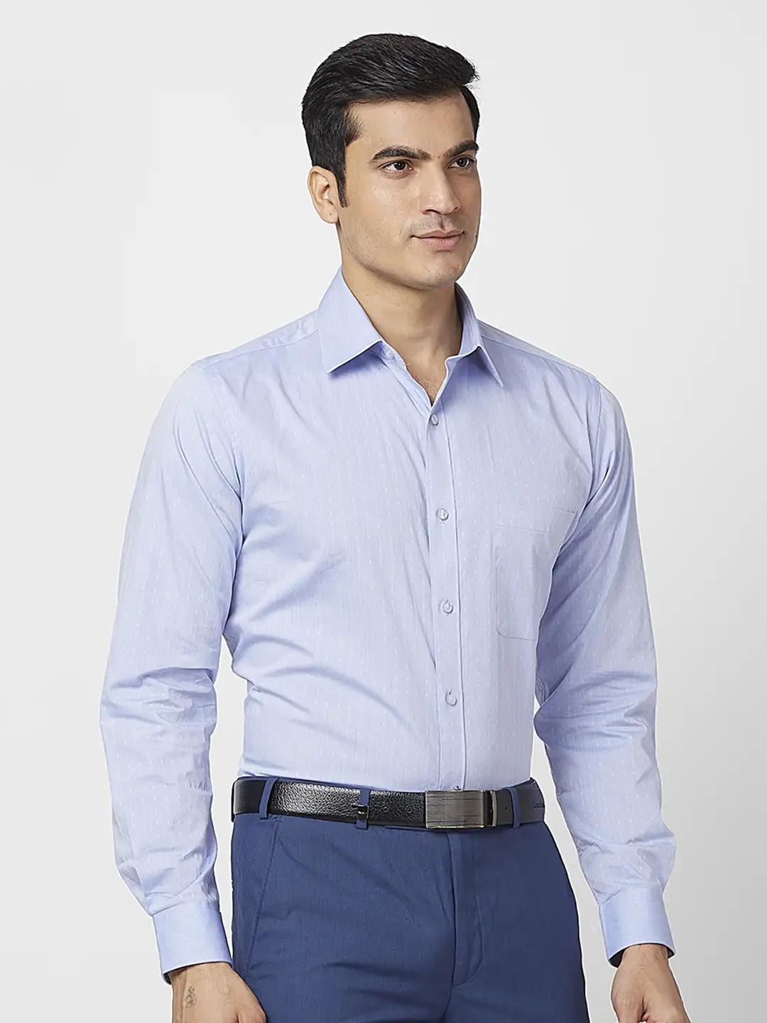 Raymond Men Blue Structure Slim Fit Cotton Shirt - Image 2