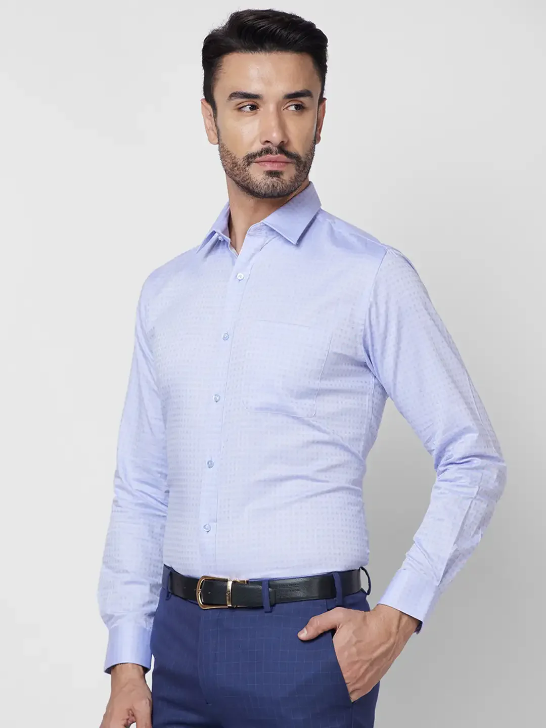 Raymond Men Blue Structure Slim Fit Cotton Shirt - Image 3