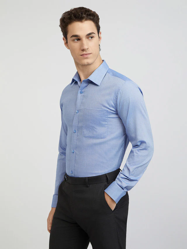 Raymond Men Blue Structure Slim Fit Cotton Shirt - Image 3