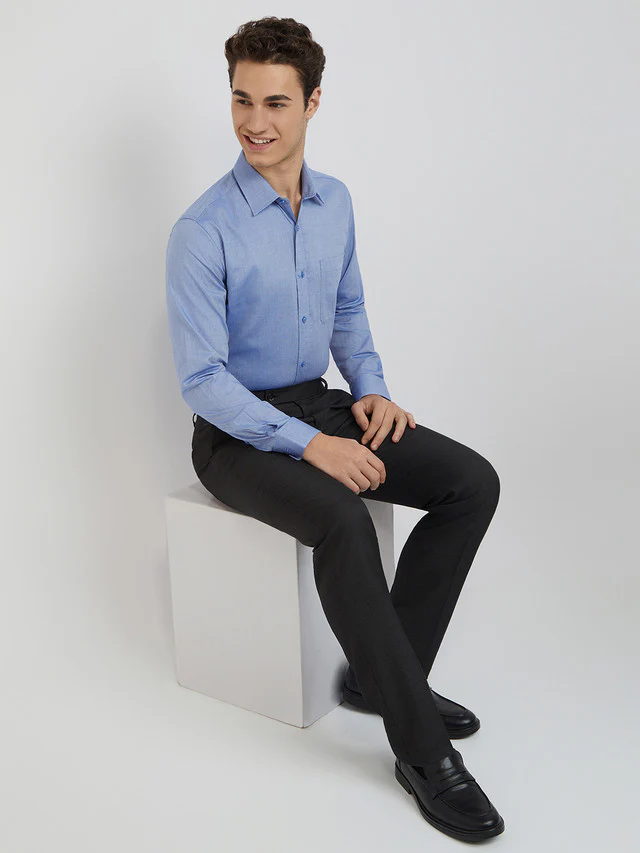 Raymond Men Blue Structure Slim Fit Cotton Shirt - Image 5