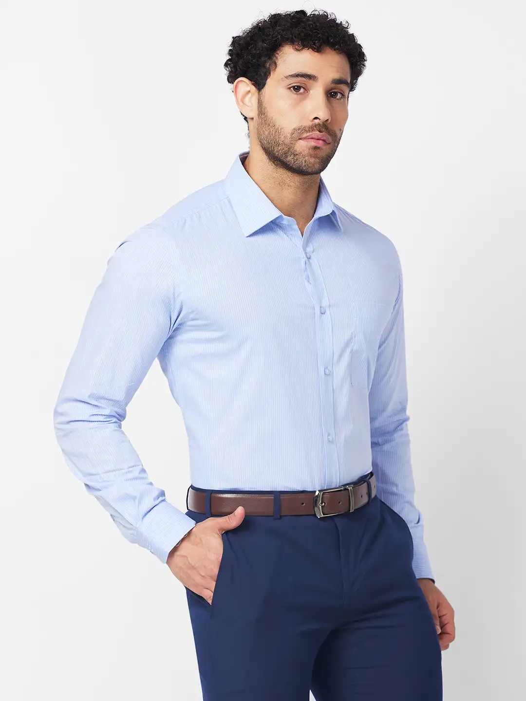 Raymond Men Blue Structure Slim Fit Cotton Shirt - Image 2
