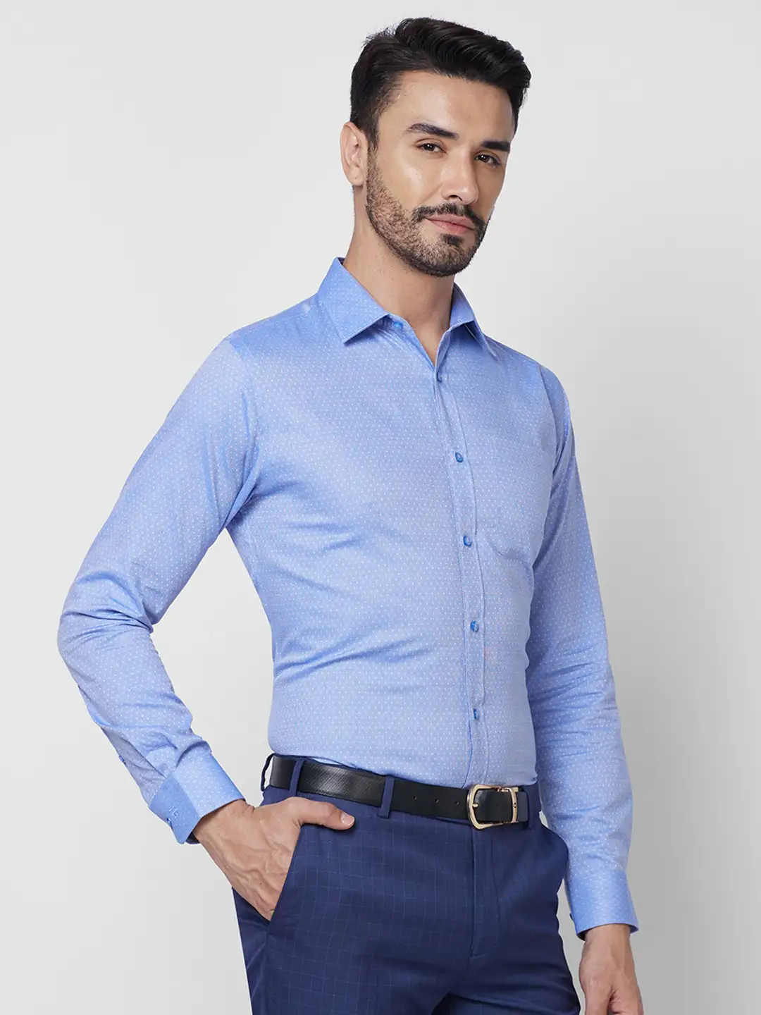 Raymond Men Blue Structure Slim Fit Cotton Shirt - Image 2