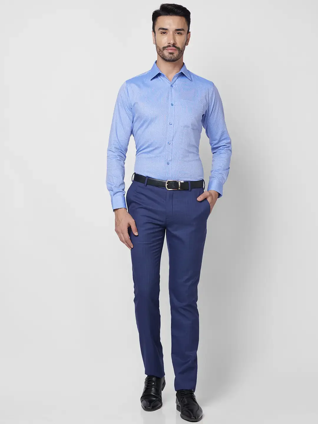 Raymond Men Blue Structure Slim Fit Cotton Shirt - Image 6
