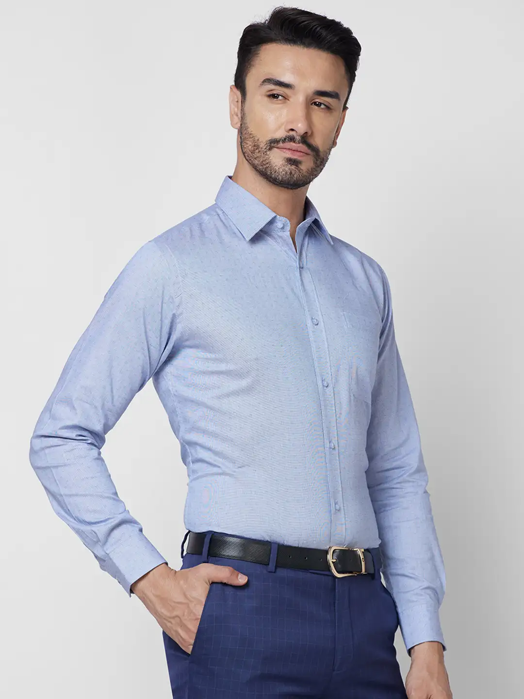 Raymond Men Blue Structure Slim Fit Cotton Shirt - Image 2