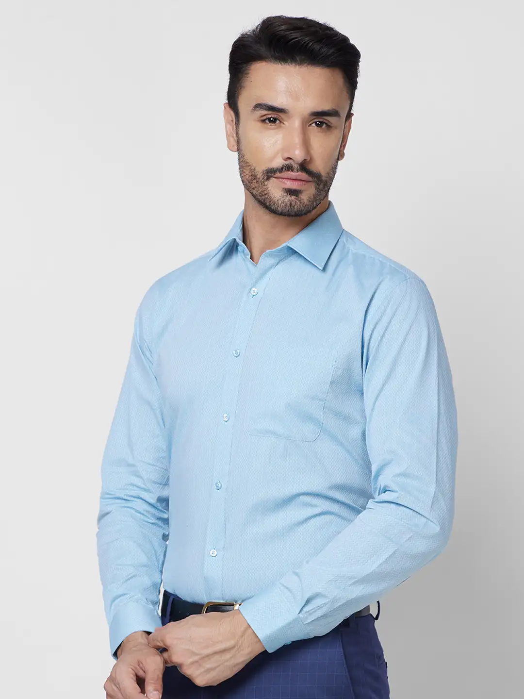 Raymond Men Blue Structure Slim Fit Cotton Shirt - Image 3