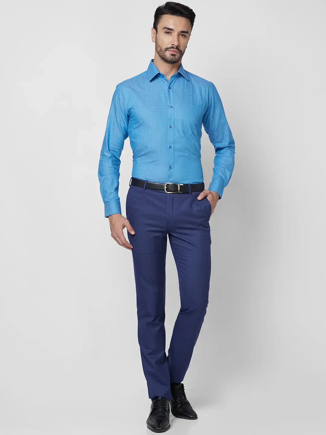 Raymond Men Blue Structure Slim Fit Cotton Shirt - Image 5