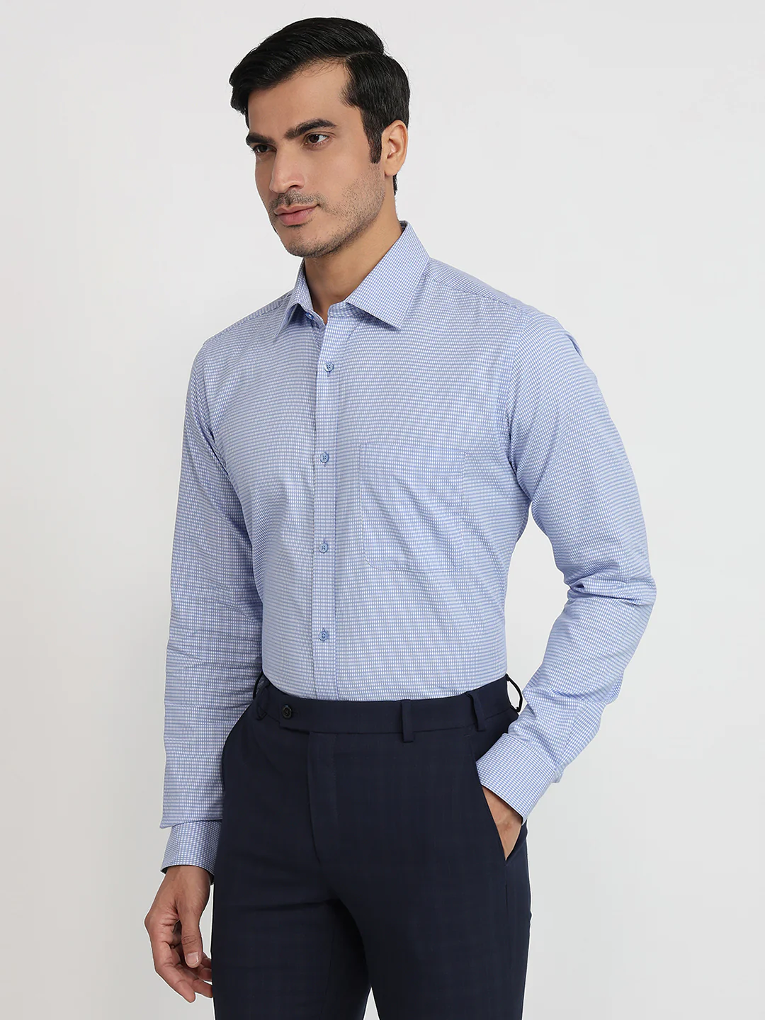 Raymond Men Blue Structure Slim Fit Cotton Shirt - Image 2