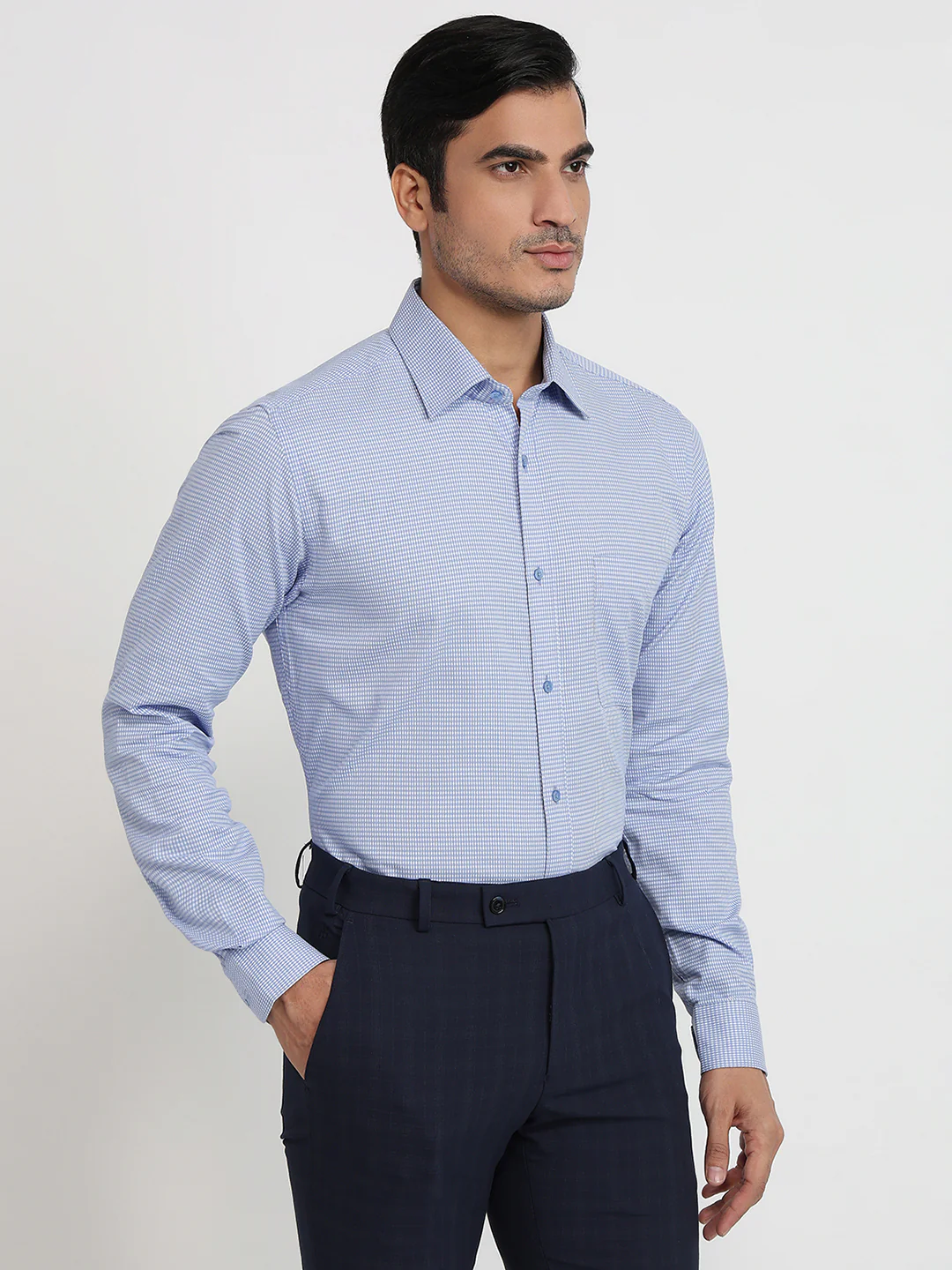 Raymond Men Blue Structure Slim Fit Cotton Shirt - Image 3
