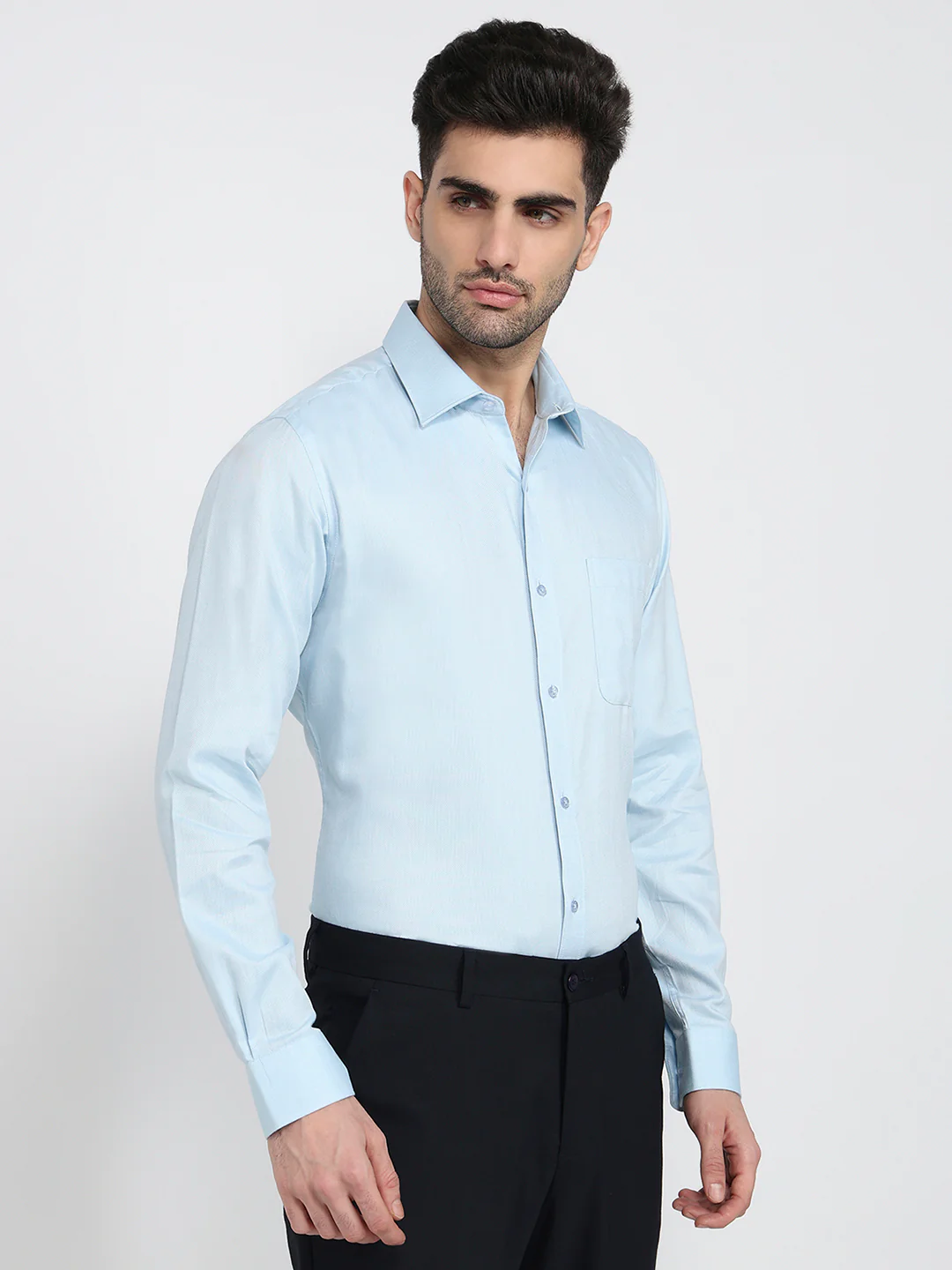 Raymond Men Blue Structure Slim Fit Cotton Shirt - Image 3