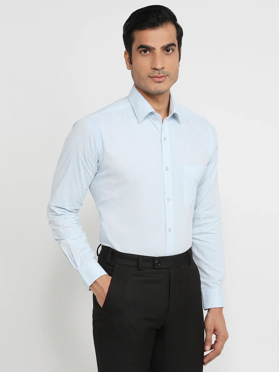 Raymond Men Blue Structure Slim Fit Cotton Shirt - Image 3