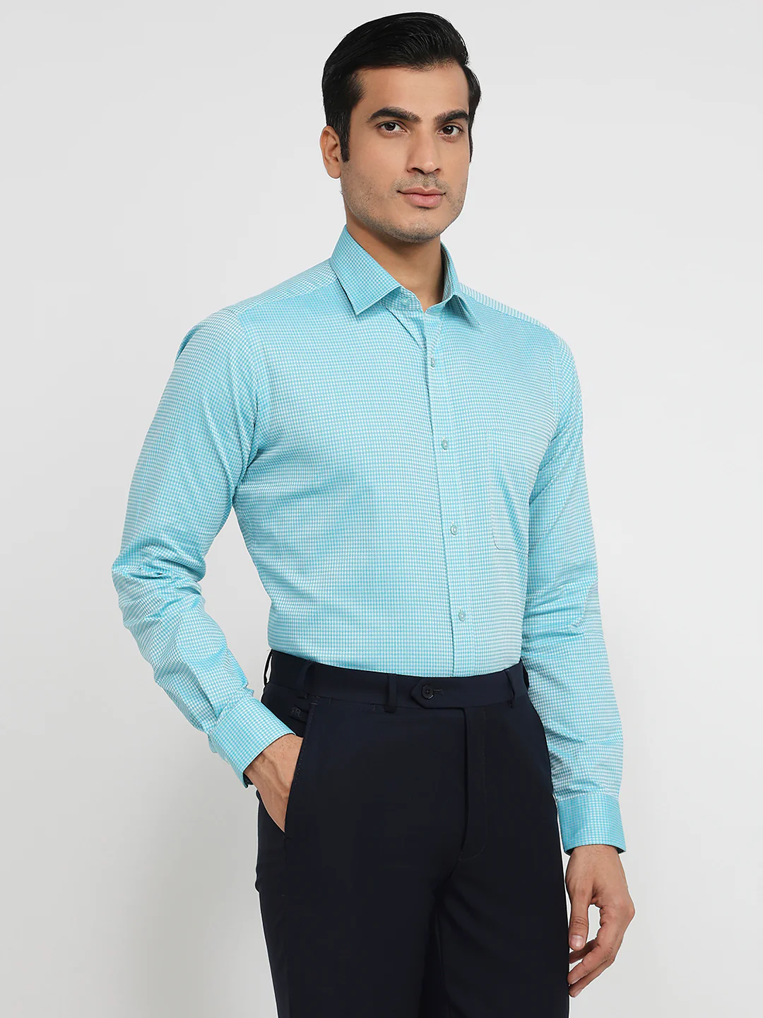 Raymond Men Blue Structure Slim Fit Cotton Shirt - Image 3