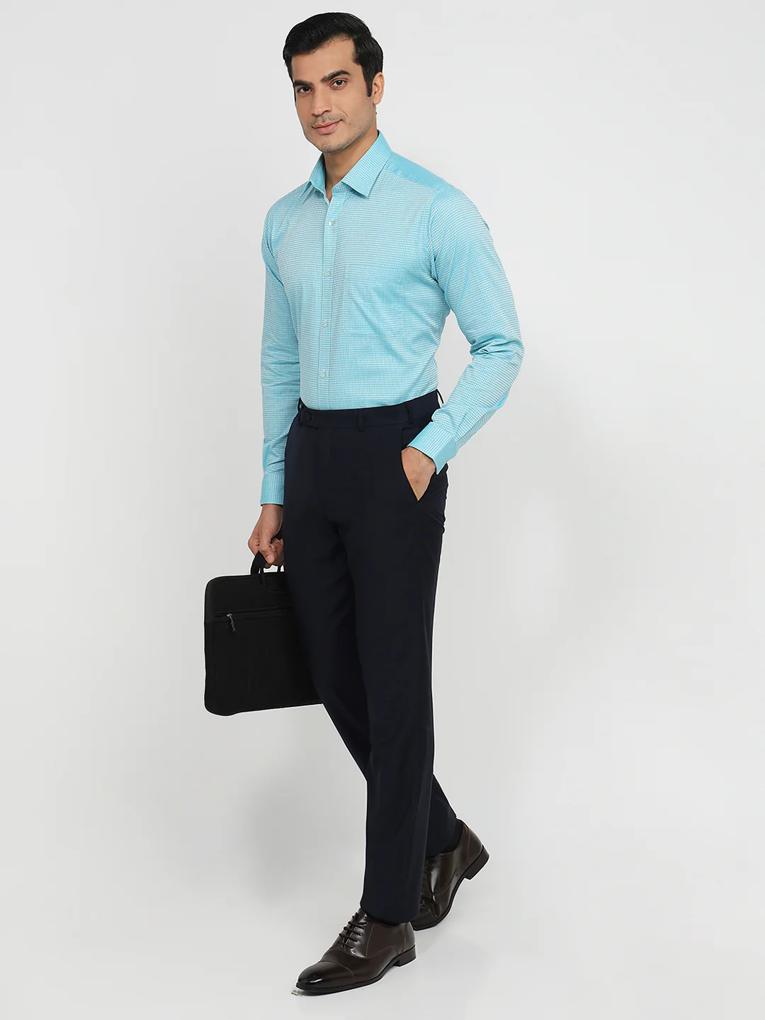 Raymond Men Blue Structure Slim Fit Cotton Shirt - Image 5