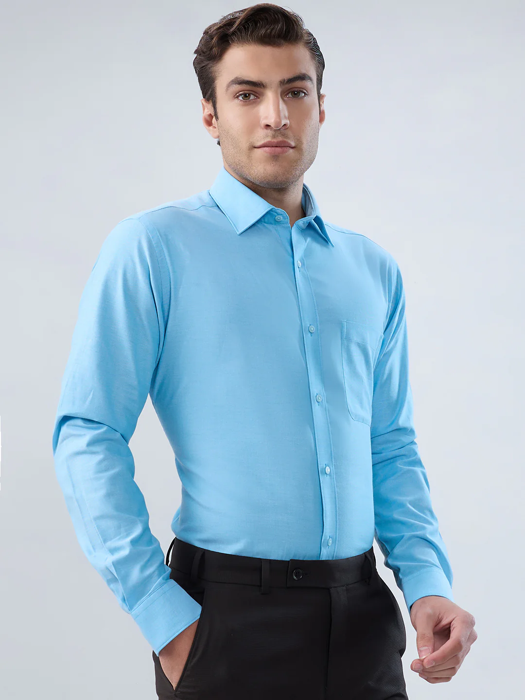 Raymond Men Blue Structure Slim Fit Cotton Shirt - Image 2