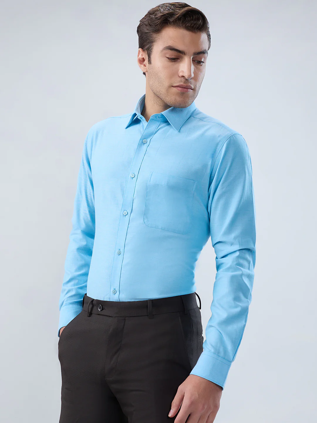 Raymond Men Blue Structure Slim Fit Cotton Shirt - Image 3