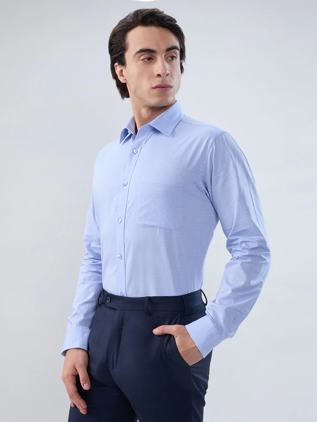 Raymond Men Blue Structure Slim Fit Cotton Shirt - Image 3