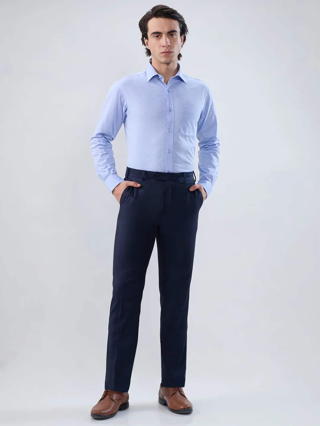 Raymond Men Blue Structure Slim Fit Cotton Shirt - Image 5
