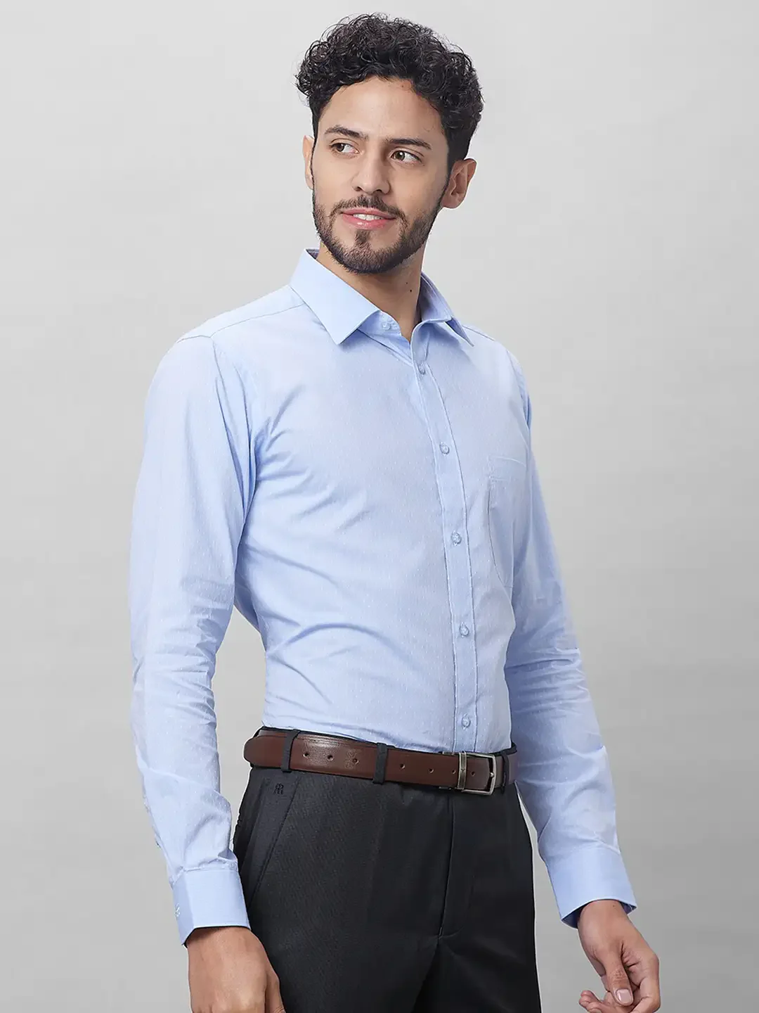 Raymond Men Blue Structure Slim Fit Cotton Shirts - Image 2
