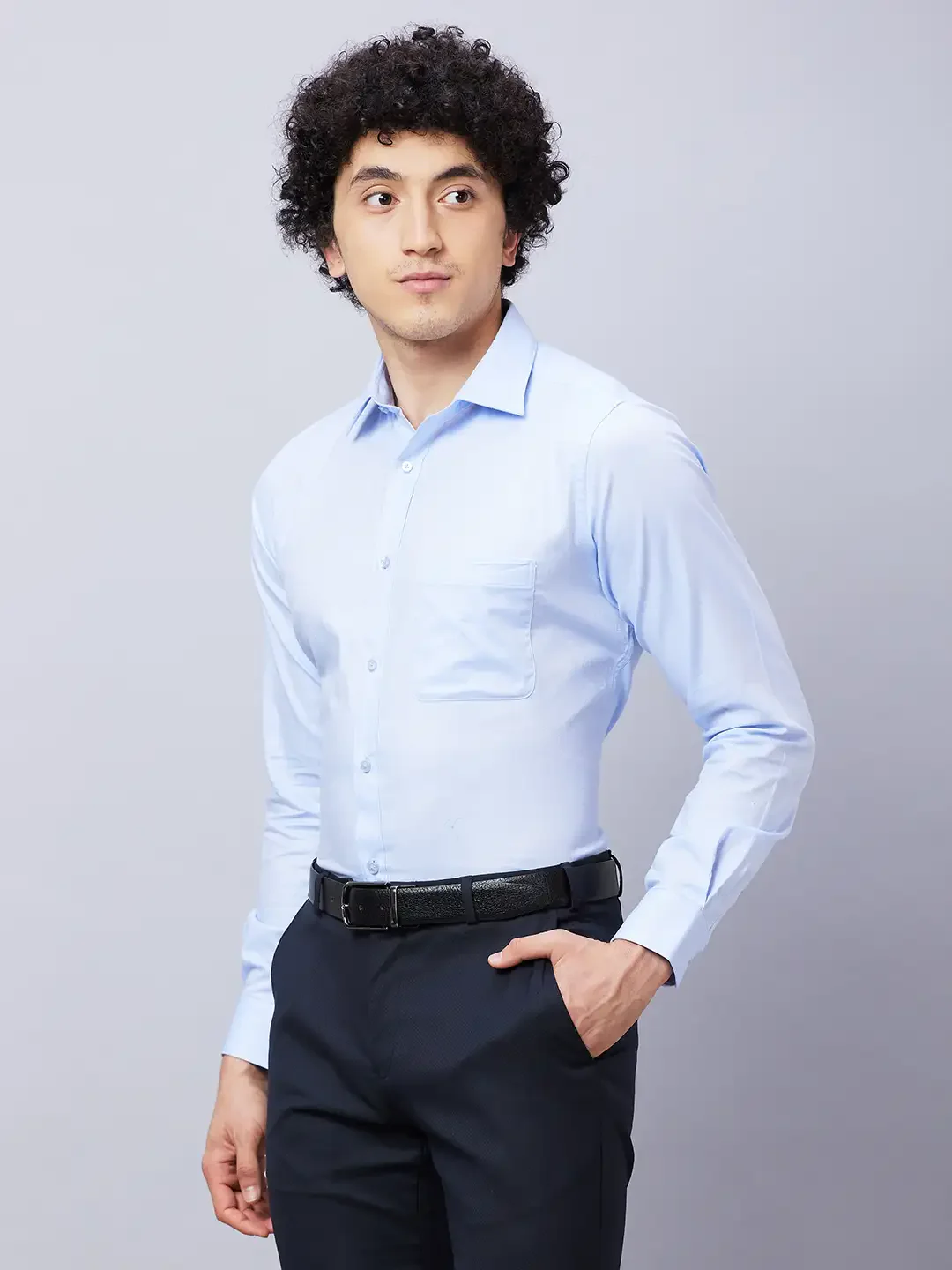 Raymond Men Blue Structure Slim Fit Cotton Shirts - Image 3