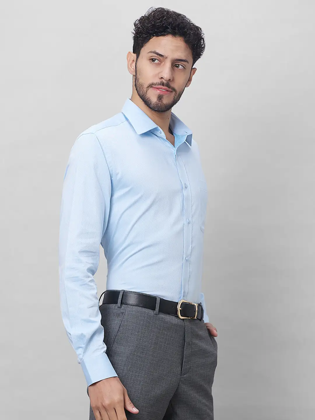 Raymond Men Blue Structure Slim Fit Cotton Shirts - Image 2