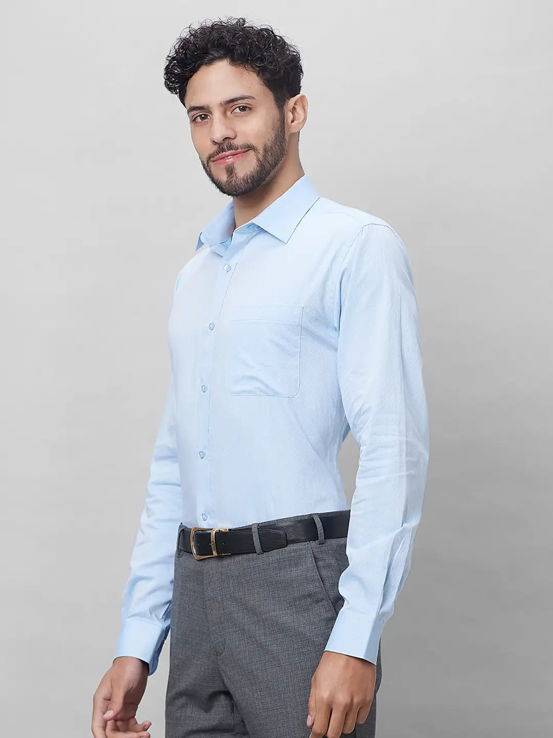 Raymond Men Blue Structure Slim Fit Cotton Shirts - Image 3