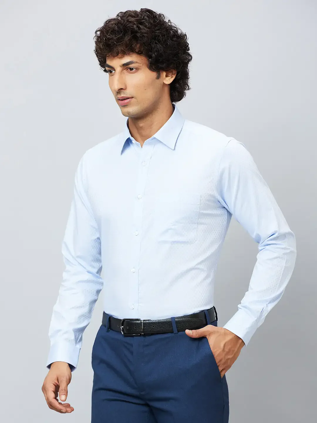 Raymond Men Blue Structure Slim Fit Cotton Shirts - Image 3