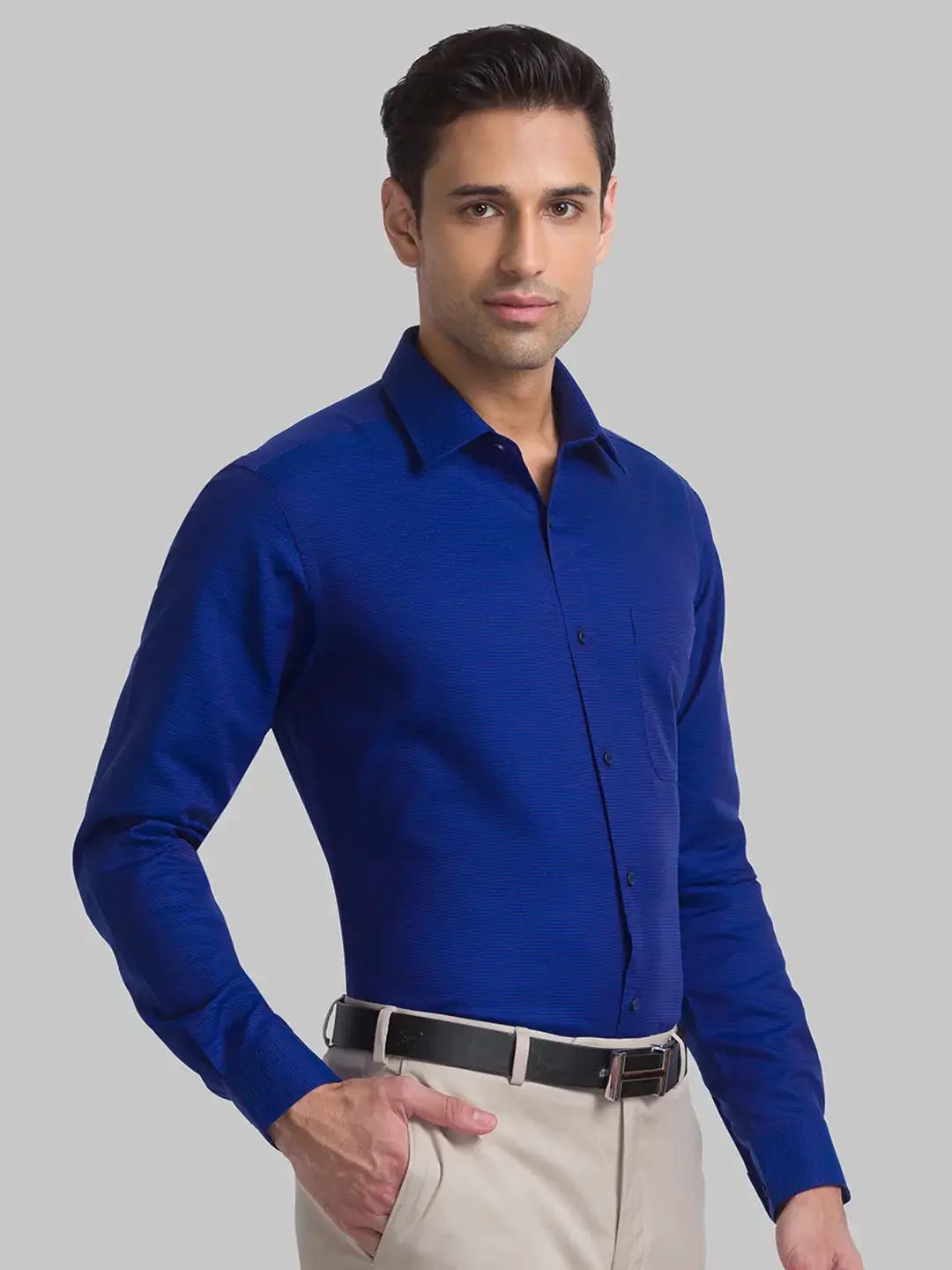 Raymond Men Blue Structure Slim Fit Cotton Shirts - Image 2