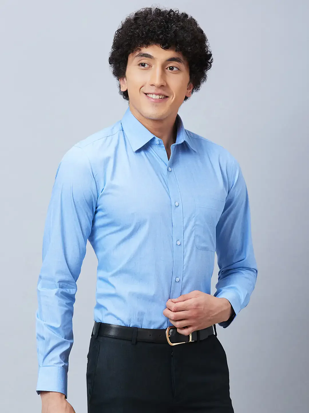 Raymond Men Blue Structure Slim Fit Cotton Shirts - Image 2