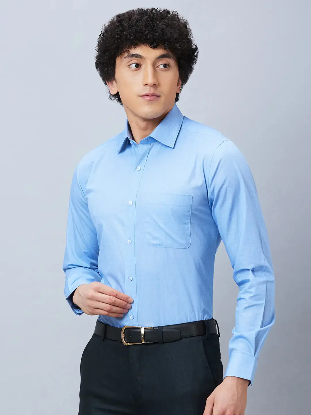 Raymond Men Blue Structure Slim Fit Cotton Shirts - Image 3