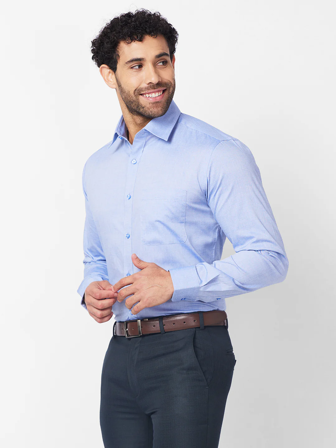 Raymond Men Blue Structure Slim Fit Polyester Blend Trouser - Image 3