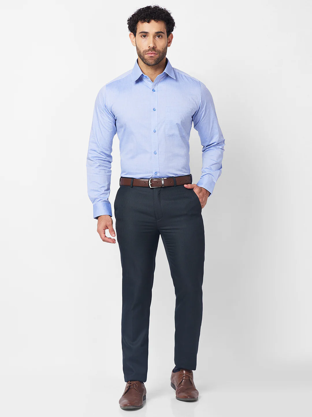 Raymond Men Blue Structure Slim Fit Polyester Blend Trouser - Image 6