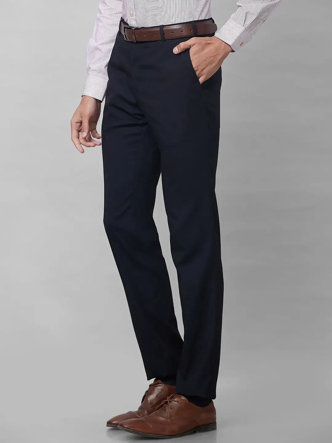 Raymond Men Blue Structure Slim Fit Polyester Blend Trouser - Image 3