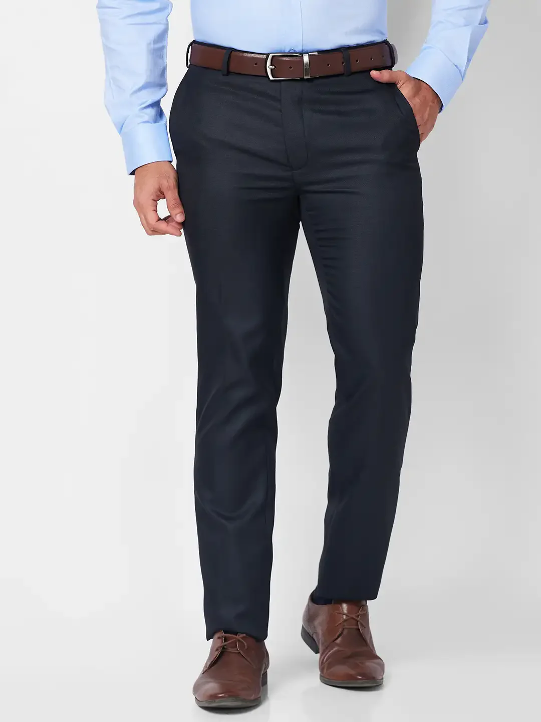 Raymond Men Blue Structure Slim Fit Polyester Blend Trouser